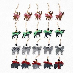 Rustic Woodland Animal Christmas Ornaments 20pc Set Moose Bear Wolf Deer